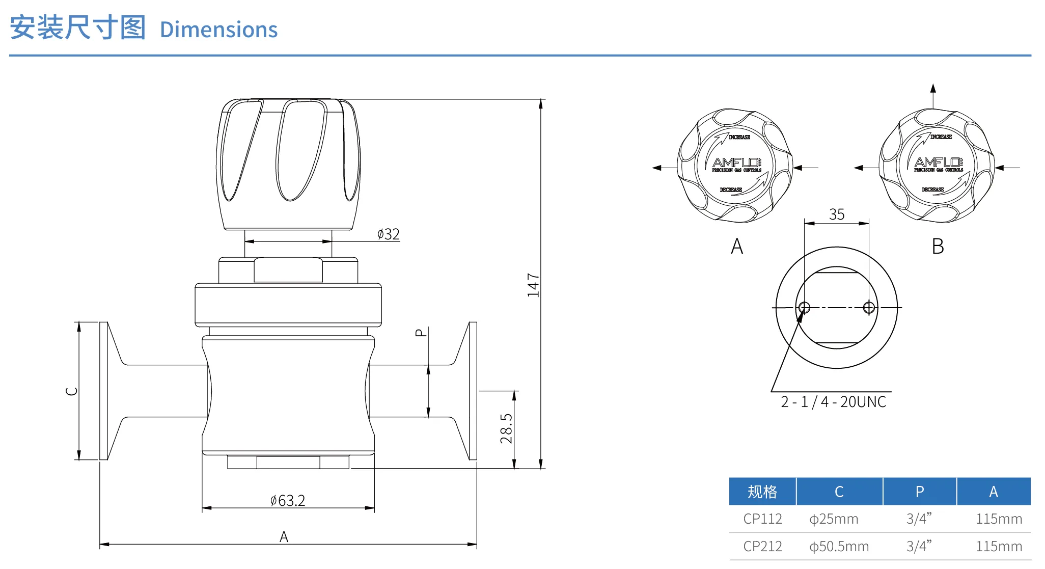Регулятор AMFLO UHP PR23 Материал: Код Z (Body, Poppet, Nozzle, Diaphragm-SUS316L; Seat: PCTFE); Поверхность 0.38 um (15 uin); 3х портовый с манометром, вх. давл. 34.4 бар, CV-1.8